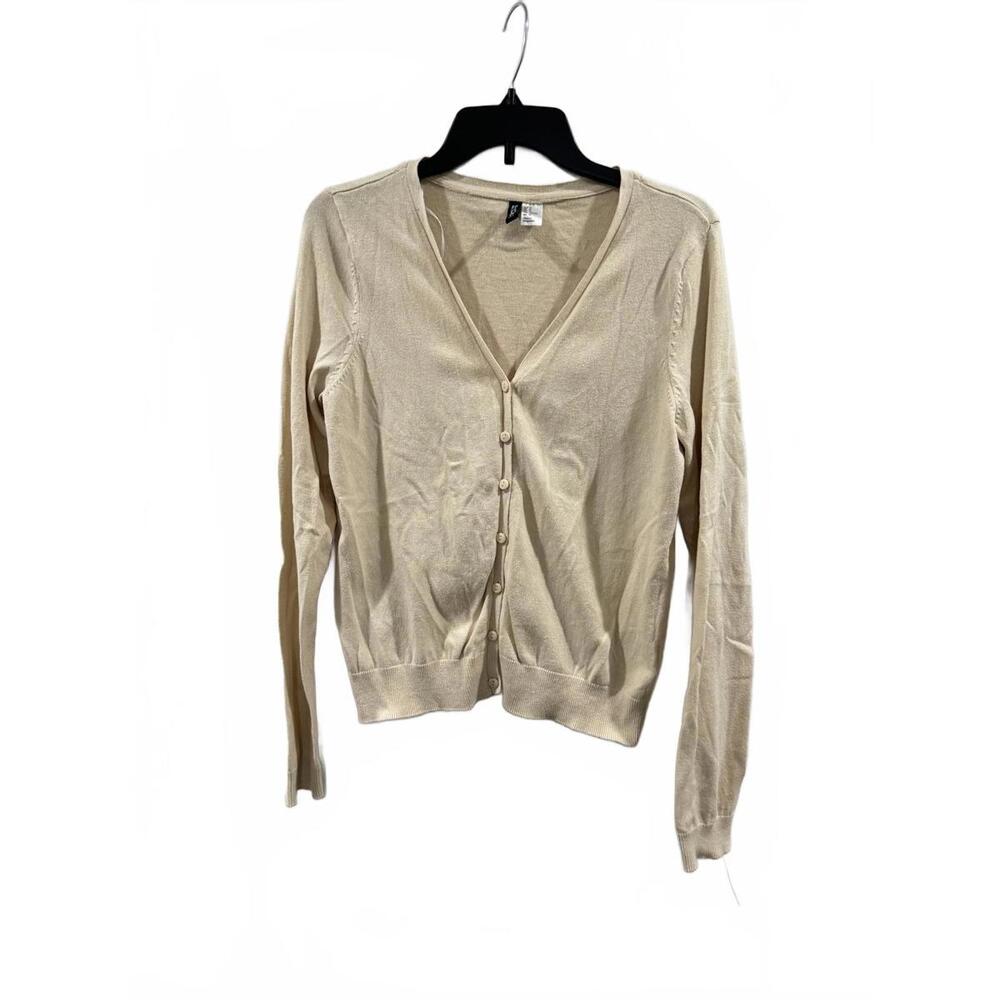 H&M Divided Cream Button Up Long Sleeve V-Neck Cardigan- Size Medium